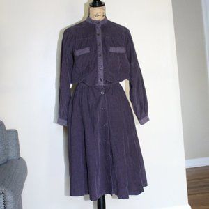 Vintage 60s 70s Patty Woodard Plum Corduroy Skirt Crop Jacket Set Women's XS/S